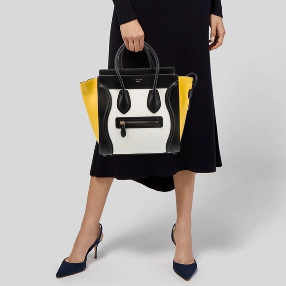 CELINE Drummed Calfskin Micro Luggage in Black, Yellow, and White 👜x8 - Picture 2 of 14